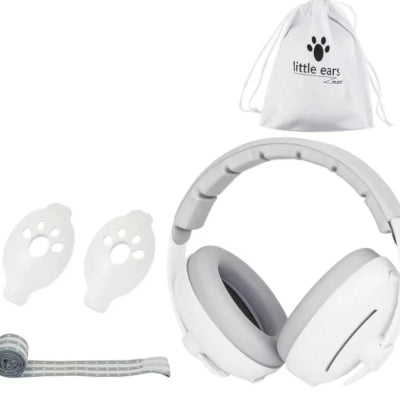 Casque anti bruit BEBE blanc, sac+ bandeau+ accroches