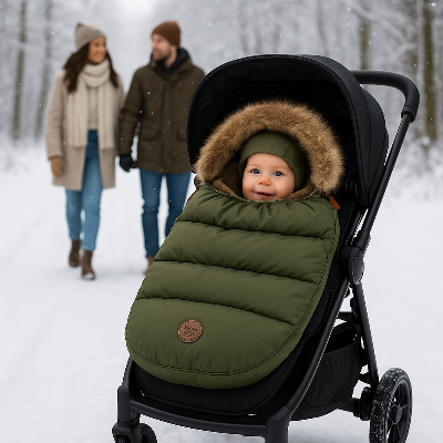 chanceliere bébé poussette papa maman neige