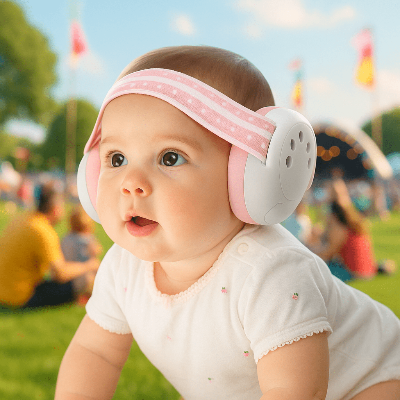 Casque anti bruit BEBE bébé au parc d'attraction 