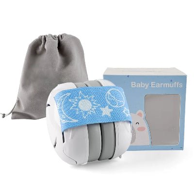 casque antibruit bebe bleu sac de rangement boite