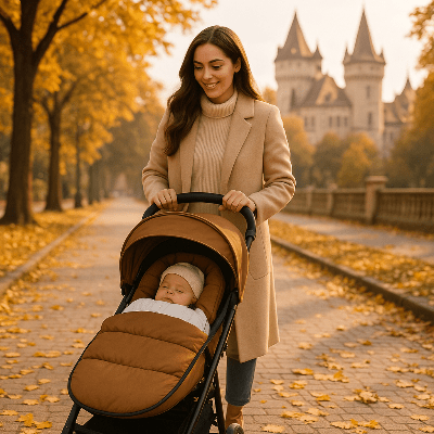 chanceliere pour poussette, maman château, bébé dors