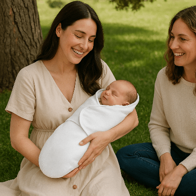 nid d ange bebe maman  amie  sourient herbe