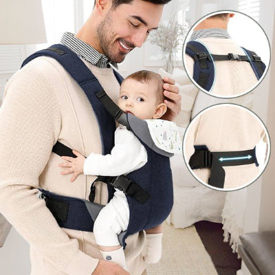 porte bebe papa sourit bébé regarde coté clips dos ceinture