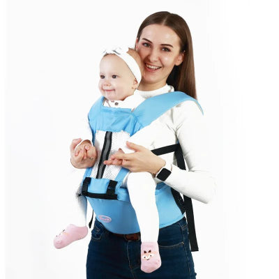 Porte bébé physiologique bleu ciel maman bébé face monde