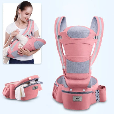 Porte bébé  randonnée  rose -gris 3 vues Travel confort™ 