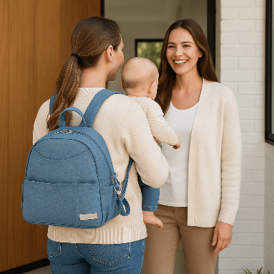 sac a dos à langer bleu maman bé bé amie