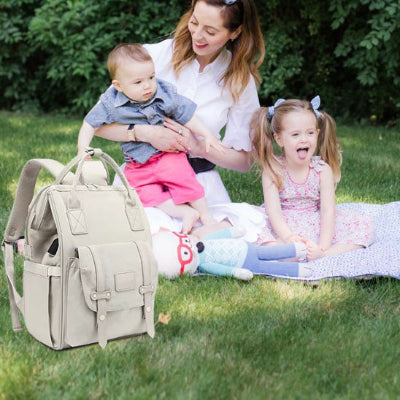 Sac à langer sac à dos maman 2 enfants  herbe