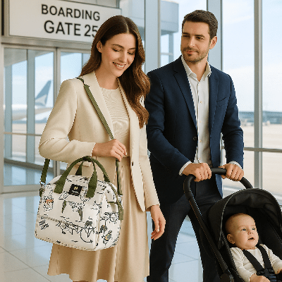 sac a langer voyage couple bébé aéroport 